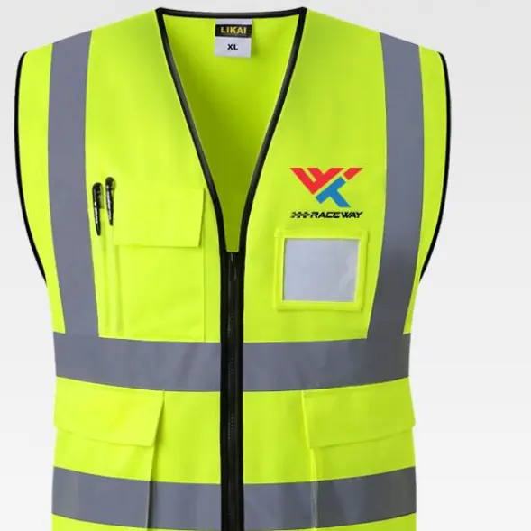 Cao có thể nhìn thấy an ninh phản quang vest áo khoác 100% Polyester vải an toàn phản quang vest với logo huỳnh quang