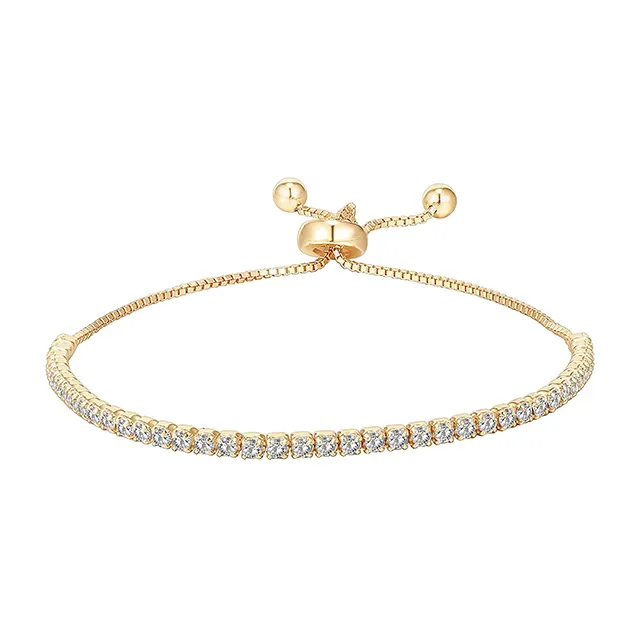 Pulsera ajustable de tenis clásica de circonia cúbica de plata de moda para mujer