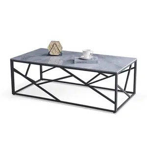 モダンな長方形の灰色の大理石の黒い脚のリビングルームのコーヒーテーブルティーテーブル