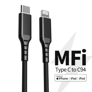 Certified MFI Factory PD 30W C94 Connector to USB-C Cable 3ft 6ft PD Fast Charger Cable for iPhone Pro Max, Carplay iPad