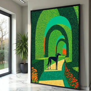 Stampa su tela con motivo Greyhound nero e arco verde, scena naturale vibrante per esterni, stampa artistica da parete con cornice per camera e <span class=keywords><strong>casa</strong></span> - Product Image 1