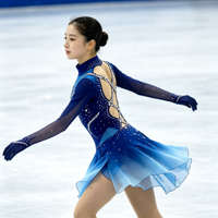 Robe de patinage artistique bleu dégradé pour spectacle, col montant, dos croisé, jupe ornée de strass pour filles et enfants