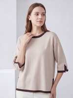 Pull à col rond colorblock pour femmes, tricot à manches courtes, décontracté, été, haut en tricot pour femmes