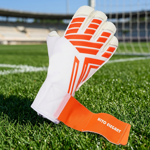 Gants de gardien de but de football blancs et orange à design personnalisé, très demandés, avec caoutchouc injecté en latex allemand de 4 mm à coupe négative - Product Image 6