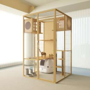 Lüks Modern şeffaf kedi Villa katı ahşap açık evcil hayvan kafesi hayvan desen kolay temiz kafes taşıyıcı ev köpekler için - Product Image 6