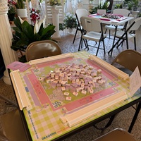4-laags opvouwbare luxe Amerikaanse Mahjong set met acryl rekken, lavendel paarse pastel tegels voor moderne poker en sociale spelletjesavonden
