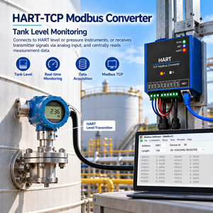 El sistema de monitoreo de nivel de tanques recibe señales del transmisor a través del convertidor HART-TCP Modbus de entrada analógica para instrumentos de nivel o presión HART. - Product Image 1
