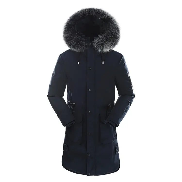 Женская зимняя куртка с меховым воротником и капюшоном, длинный теплый пуховик для женщин
