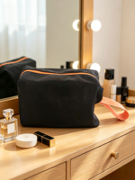 Tas Kosmetik Oxford Tahan Air Awet, Dompet Makeup Portabel, Pouch Dopp Kit Minimalis, Pouch Resleting Poliester dengan Tali Pergelangan Tangan