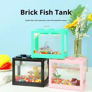 <span class=keywords><strong>Mini</strong></span> Pecera Creativa de Bloques de Construcción - Plástico Transparente, Fácil Montaje, Decoración de Escritorio para Oficina, para Betta y Medusas - Product Image 1