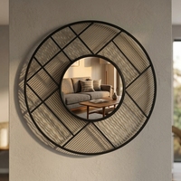 Miroir décoratif mural pour l'intérieur de la maison, accent décoratif, 88,9*3,18*88,9CM, miroir mural rond en métal noir et or, décoration moderne pour la maison