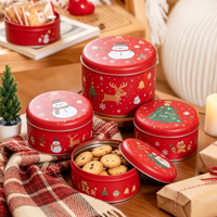Boîte à biscuits plate ronde personnalisée avec logo, en fer blanc de qualité supérieure, hermétique et opaque, pour emballage cadeau de Noël, lot OEM