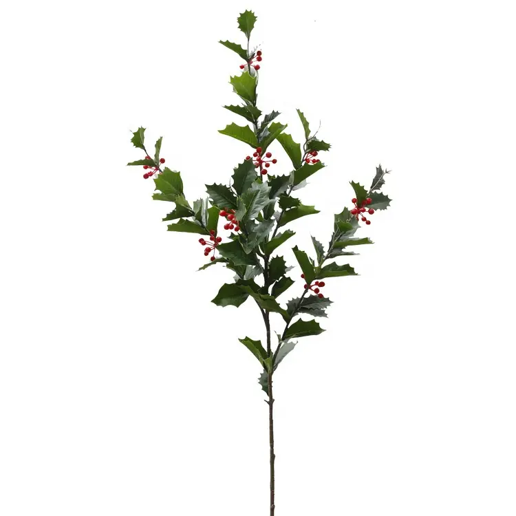 Artificial Christmas Decoration Red fruit Berry Branch for home hotel decoration Artificial red fruit green leaves branch