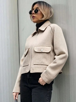 Manteau d'extérieur à manches longues avec poches, veste courte élégante pour femme, veste zippée pour femme, nouveau manteau d'hiver