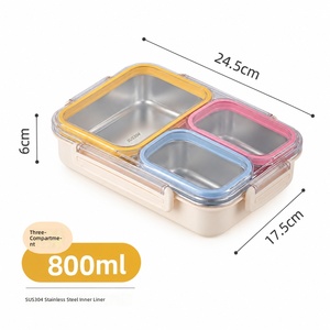 MIXWARES 304 Stainless Steel <strong>Lunch</strong> <strong>Box</strong> and Bento Container 3 <strong>Compartment</strong> Leakproof with Lid for Fridge Storage - Product Image 2
