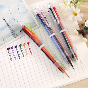 Хит продаж, шариковая ручка 6 в 1, прозрачная цветная сменная шариковая ручка 6 цветов 0,5 мм, разноцветная пластиковая шариковая ручка