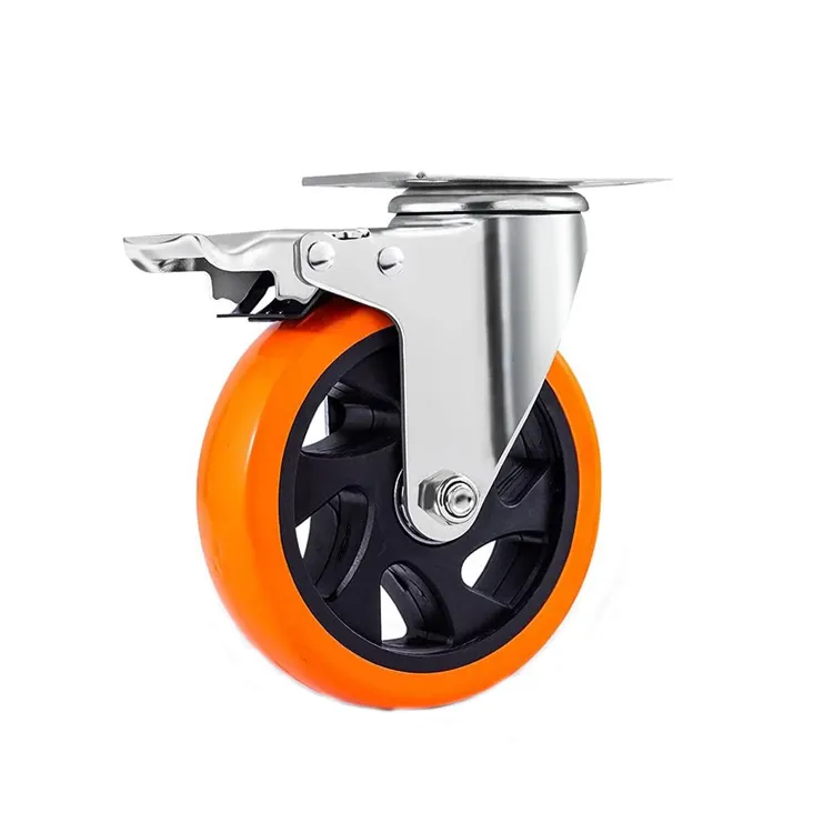 3/4/5/6 inch rueda giratoria công nghiệp trolly Castor PU Orange xoay Heavy Duty Caster bánh xe cho bàn làm việc