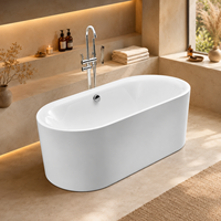 Bañera Ovalada Independiente Personalizada, Blanca Brillante, con Drenaje Central, para un Baño Romántico tipo Spa, 170 cm