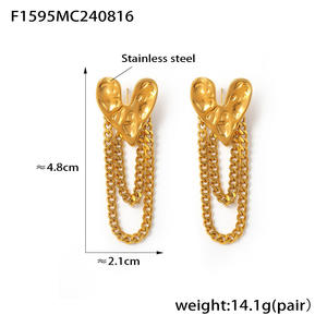 أقراط عصرية مطلية بالذهب عيار 18 من الفولاذ المقاوم للصدأ أقراط مرصعة بشراشيب كلاسيكية هندسية على شكل قلب قطع زمرد لهدايا حفلات الزفاف - Product Image 5