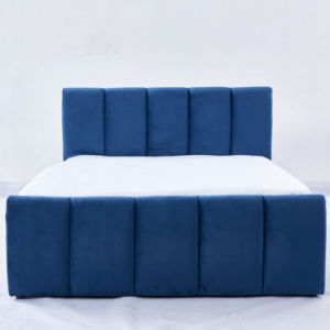 Luxueus Marineblauw Fluwelen Gestoffeerd Platform Gas Opgetild Bed Met Kanaal Getuft Hoofdeinde - Product Image 1