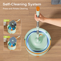 Serpillère Homettler à seau unique, essorage automatique à 360 degrés, écologique, déshydratation à 90-100%, microfibre télescopique