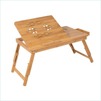 Table d'appoint portable en bambou pour ordinateur portable avec aérations et pieds pliables réglables – Meilleure vente