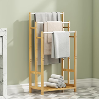 Porte-serviettes en bambou à trois niveaux, écologique et très vendu en usine, avec étagères de rangement pour salle de bain, chambre et salon