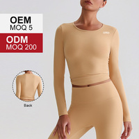 8016 costume de Yoga à manches longues pour femmes col rond T-shirt Pilates course Fitness haut de sport serré haut