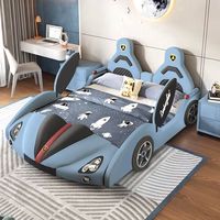 Meubles de chambre à coucher de luxe modernes, lits rembourrés doux, cadre de lit Queen Size, lit simple, lit double, design en bois et cuir pour enfant garçon, thème voiture