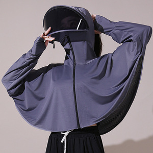 Veste à capuche personnalisée pour femme en soie glacée UPF50+ avec visière, protection UV respirante, idéale pour le cyclisme, les activités de plein air et la conduite - Product Image 1