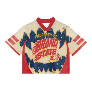 कस्टम सबलिमिनेशन प्रिंटिंग स्ट्रीटवियर फुटबॉल टी-शर्ट त्वरित सूखी वी-गर्दन बोक्सी फिट फसल युवा अमेरिकी फुटबॉल टी-शर्ट - Product Image 5