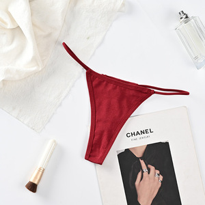 Culottes string en coton tricoté pour femmes, couleur unie, fines bretelles, taille basse, sexy, respirantes, sous-vêtements féminins OEM ODM - Product Image 1