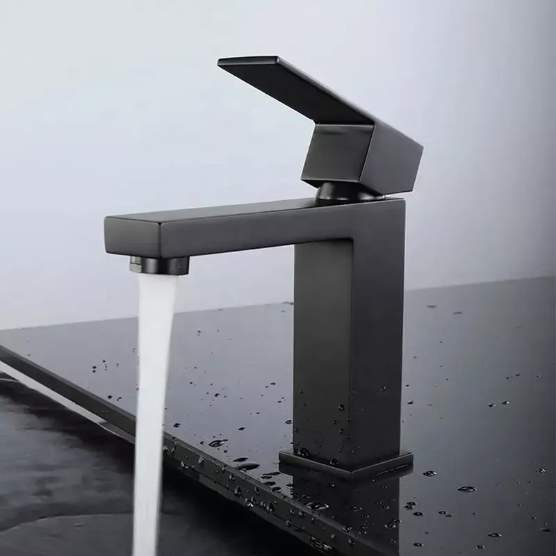 Modern brass Square Bathroom sink Faucet Black Washbasin Single Handle Mixer Basin Tap