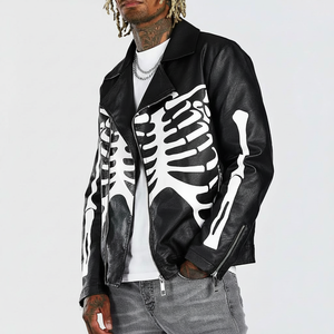 แจ็กเก็ตหนังแท้ของผู้ชายทันสมัยดีไซน์ตามสั่งปกตั้งสไตล์สตรีทผลิตจากโรงงาน - Product Image 1