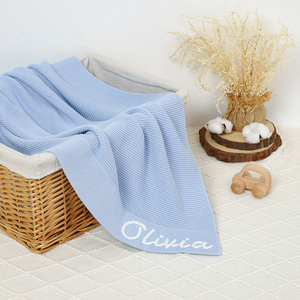 Mimixiong  Oeko <span class=keywords><strong>Tex</strong></span> Personnalisé avec le nom du bébé Nouveau-né Broadeside Lourd 400g Literie en coton Couvertures en tricot pour bébé - Product Image 4