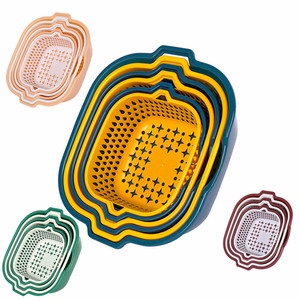 Hot sale 6-piece vegetable washing basket plastic double-layer draining vegetable basin fruit and vegetable water filter basket