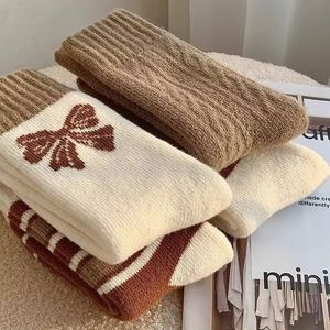 Warm Wool Socks Knee High Thick Fleece Lined Women Autumn Winter Solid Color Preppy Style 4 Pairs <b>Pack</b> - Product Image 3