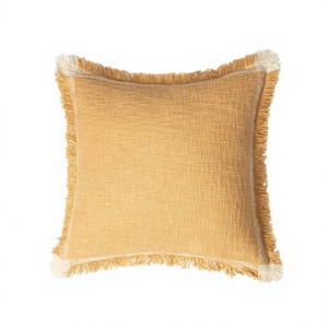 Funda de cojín cuadrada estilo bohemio con flecos, color sólido, lavable, decorativa para la sala de estar y decoración del hogar. - Product Image 1