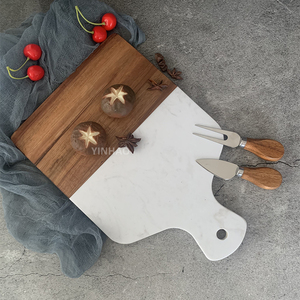 Tabla de cortar de madera de acacia de mármol blanco, tabla para cortar queso de mármol, bandeja para servir de mármol - Product Image 4