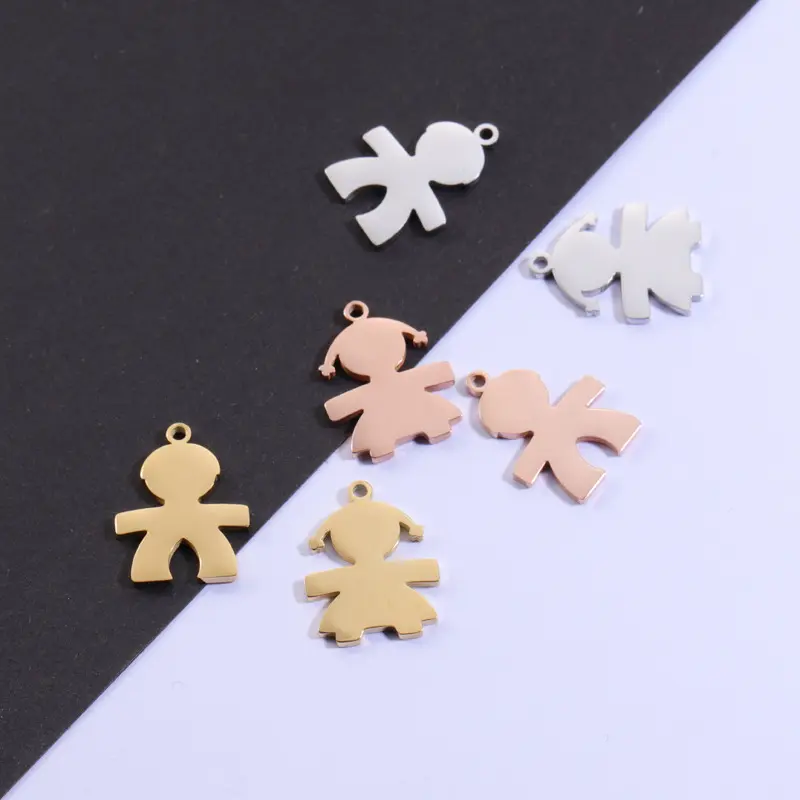 15x20mm cao đánh bóng thép không gỉ kim loại trang sức phụ kiện tìm kiếm trẻ em trẻ em dễ thương cậu bé và cô gái hình dạng quyến rũ Mặt dây chuyền