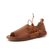 Sandales plates en cuir véritable souple à lacets et bout ouvert pour femme, style marche, couleur cuir bronzé, vente en gros directe usine