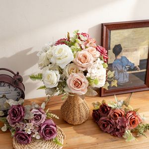 CallaFloral Ramo de Rosas Artificiales Blanco, Naranja Claro, Naranja Oscuro, Poliéster, Decoración para Interiores del Hogar - Product Image 1