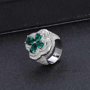 Anillo NUOAY de Joyería Hip-Hop Bañado <span class=keywords><strong>en</strong></span> <span class=keywords><strong>Oro</strong></span> Blanco con Diamante de Cuatro Hojas para Mujer, Sortija Ostentosa con Gemas Verdes y Rojas <span class=keywords><strong>en</strong></span> Forma de Flor, Estilo Iced Out - Product Image 2
