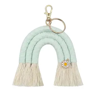 Tejido artesanal regalo Arco Iris llavero Boho borla bolsa encantos titular algodón macramé llavero bolsa ornamento accesorios Decoración