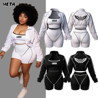 Ensemble de yoga 3 pièces personnalisé pour femme avec veste courte zippée, soutien-gorge de sport et short cycliste taille haute – Tenue d'été streetwear – Vente en gros OEM