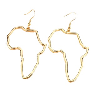 Pendiente <span class=keywords><strong>de</strong></span> aro <span class=keywords><strong>de</strong></span> acero inoxidable chapado en oro, grande, exagerado, africano, <span class=keywords><strong>mapa</strong></span> <span class=keywords><strong>de</strong></span> <span class=keywords><strong>África</strong></span> - Product Image 1