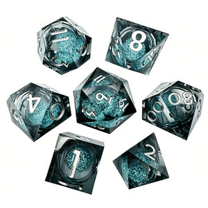 High Quality Blue Glitter Liquid <b>Dice</b> <b>Set</b> Sharp Edge Resin DND <b>Dice</b> for Adult Board Game Accessories - Product Image 1