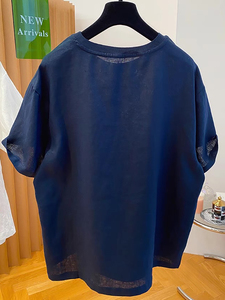 Nuova moda estiva girocollo in <span class=keywords><strong>lino</strong></span> ricamato a maniche corte ampia <span class=keywords><strong>t</strong></span>-<span class=keywords><strong>shirt</strong></span> da <span class=keywords><strong>donna</strong></span> - Product Image 5