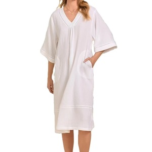 Robe décontractée musulmane ODM style abaya en polyester à col en V, manches courtes, coupe ample, pour toutes les saisons et le quotidien - Product Image 1