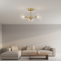 Plafonnier LED moderne élégant en fer semi-encastré avec 3 globes en verre transparent, lumière blanche chaude 3500K, AC, CRI élevé 80, pour salon